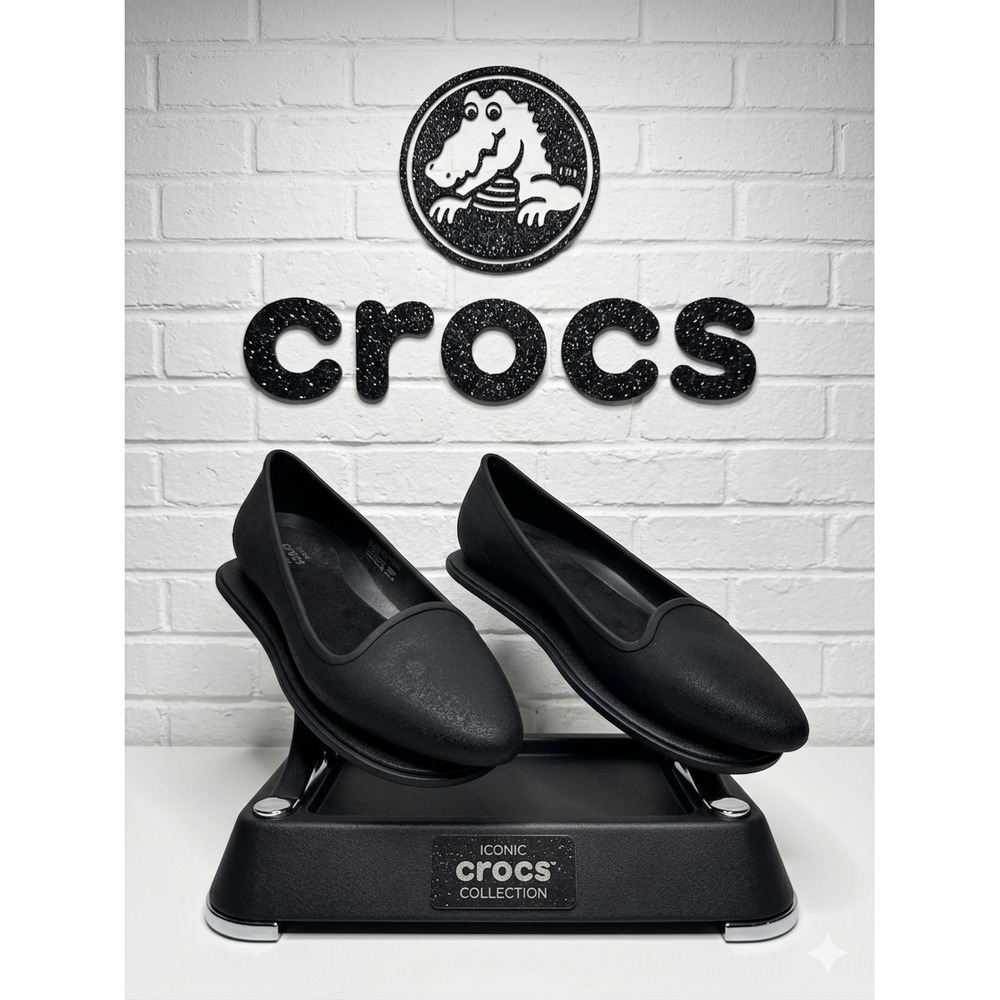 Crocs 🖤Eve Sparkle Flat Black Pointed Toe Ballet‎ Flats Women's Size 6 Shimmer